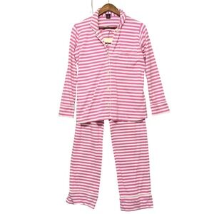 J.Crew Pajama Set Women Sz XS Pink White Striped Long Sleeve Button Up Stretchy